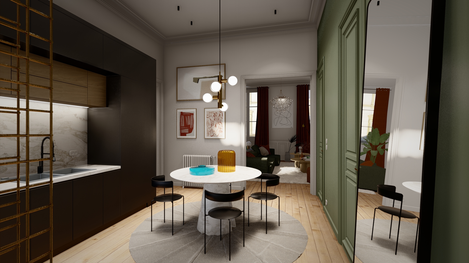 Cuisine et salle à manger du projet Sainte-Catherine à Bordeaux